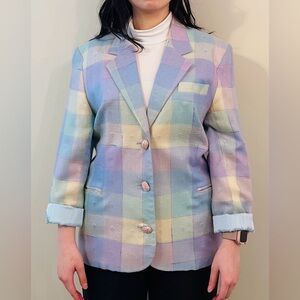 Vintage Silk Pastel Plaid Blazer